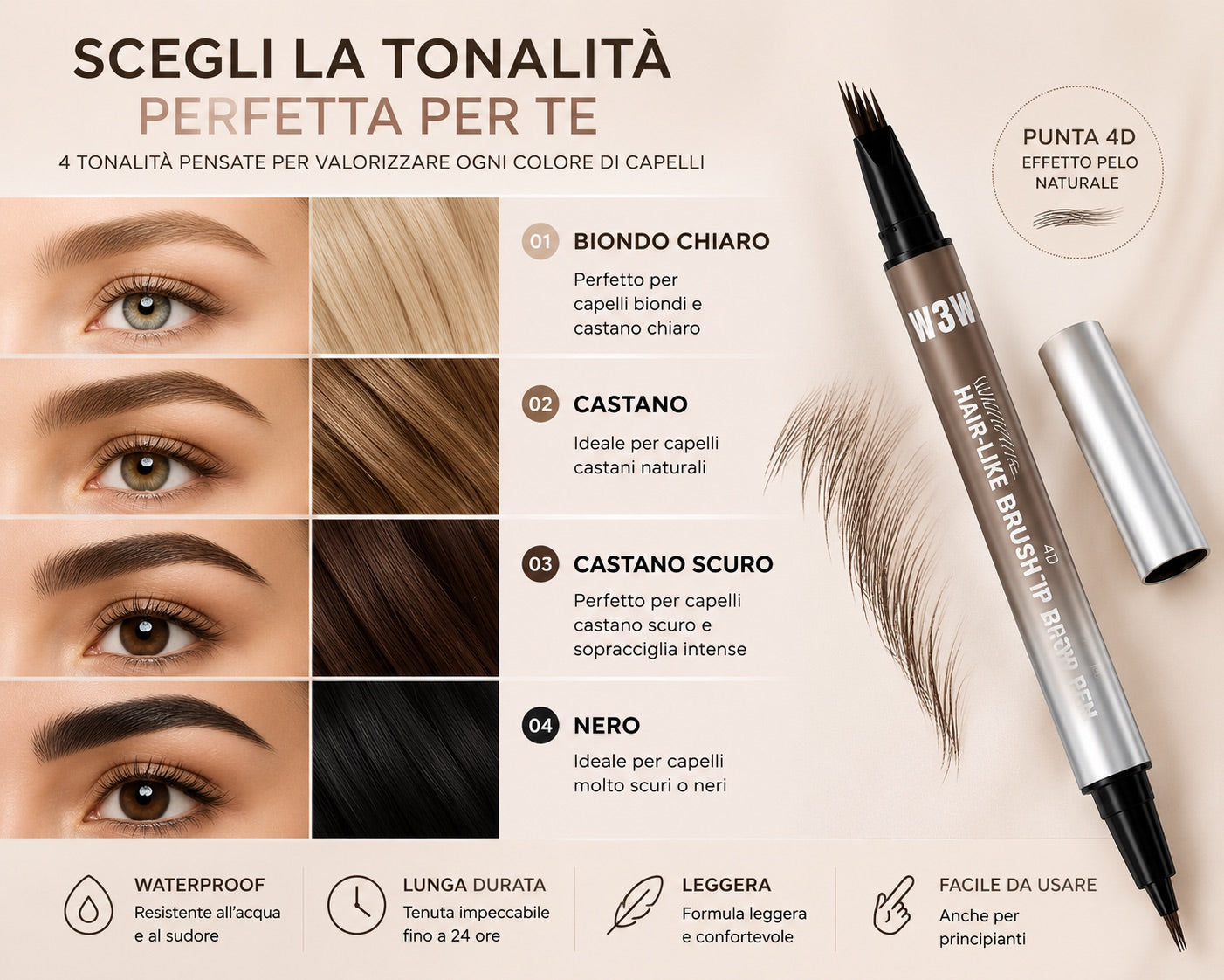 Matita Sopracciglia 4D Effetto pelo naturale