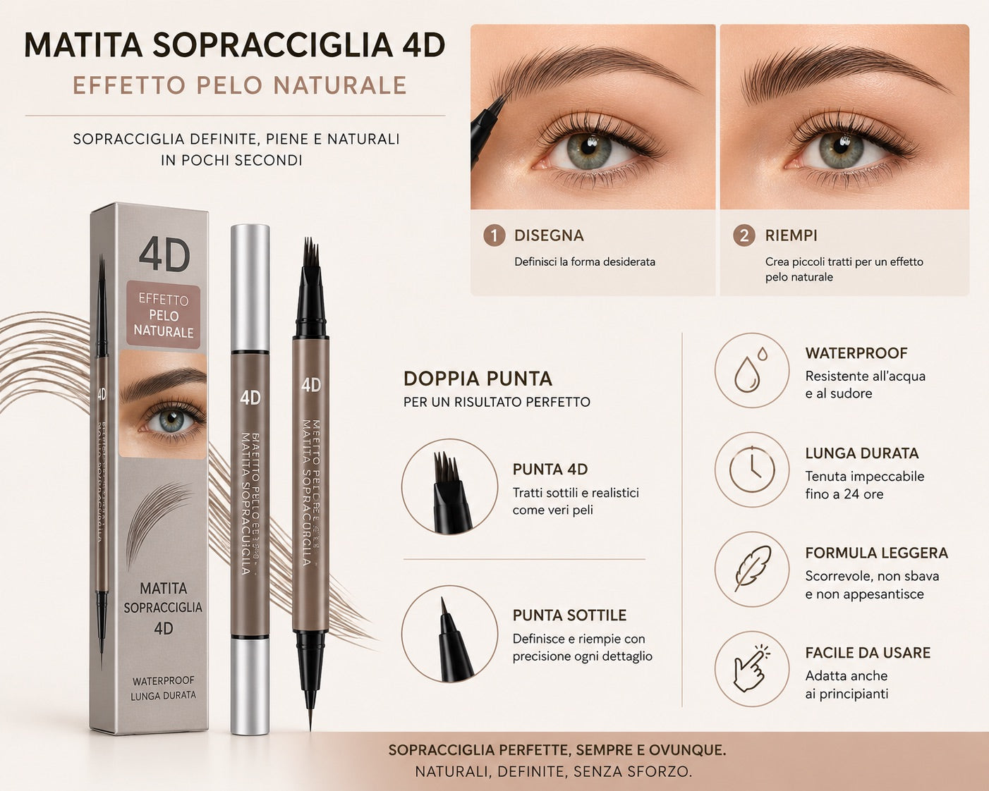 Matita Sopracciglia 4D Effetto pelo naturale